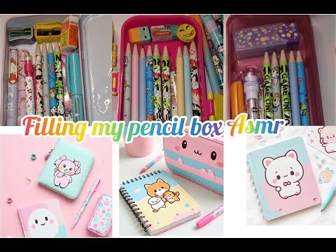 Filling my pencil box with cute stationery ✨️ 💕 lot of new stationery items 💜❤️🧡💛#💗asmr