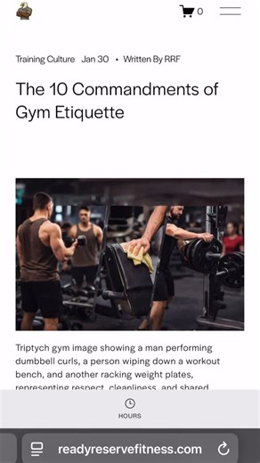 Lift right. Act right. New RRF blog is live: The 10 Commandments of Gym Etiquette. Respect the space. Respect the equipment. Respect the work. Read it. Apply it. 👉 readyreservefitness.com/blog #ReadyReserveFitness #GymEtiquette #TrainingCulture #RespectTheWeight #LiftWithPurpose | Ready Reserve Fitness