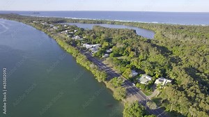 Idyllic Scenery by the Tweed Riverbank on Fingal Head, New South Wales, Australia Aerial