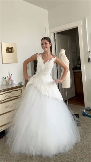 The finished swan inspired dress!! This was actually my first time making a big skirt with tulle and I *sort of* gave up towards the end and called it good where it was at😂 #costumedesigner #seamstress #costumedesign #sewing #corset #swanlake #swandress #barbiedress #weddingdressdesigner #weddingdressdesign | Alexandra Louise