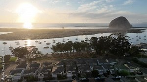Sunset Beach At Morro Bay In California United States. Nature Travel Background. Seascape Landscape. Sunset Beach At Morro Bay In California United States.