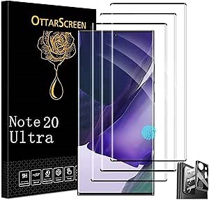 Galaxy Note 20 Ultra Screen Protector, 1 Pack Camera Lens Protector【3+1 Pack 】Compatible Fingerprint, Easy Installation, 3D Glass 9H Hardness Tempered Glass Screen Protector for Samsung Galaxy Note 20 Ultra 5g
