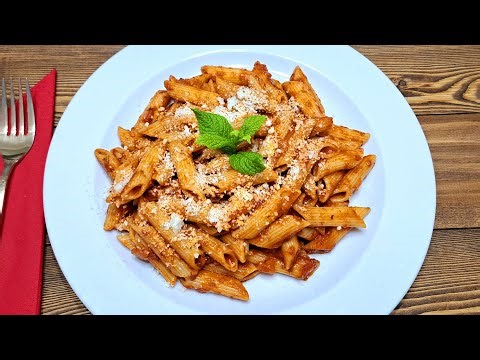 Penne Pasta in Tomato Sauce with Garlic and Onions.