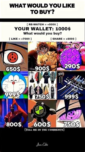 your wallet: 1000 $ what will you buy? #demonslayer #anime #kny #shorts #trend #edit