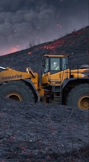Komatsu WA1200 6 buried axle deep in hot volcanic ash during Mount Merapi pyroclastic flow aftermath