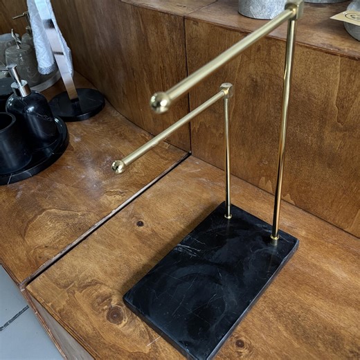 Nero Marquina Black Marble Hand Towel Stand With Metal Rails - Etsy
