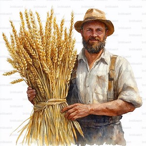 24 Wheat Farmer Clipart, Rustic Harvest Wall Art, Watercolor Printable JPG, High Quality 300 DPI, Scrapbook, Junk Journal - Etsy