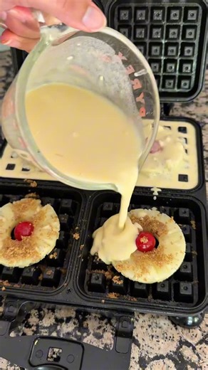 Azure MacCannell on Instagram: "Oven-free pineapple upside down cake! Great for a BBQ, I used white cake mix! #cookinghacks #cookinghack #hack #hacks #cookingtips #cookingtipsandtricks #wafflemaker #summerrecipes"