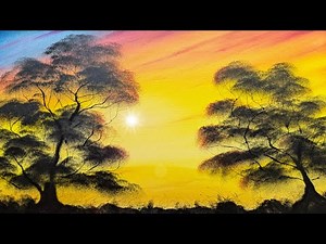 How to paint a Simple silhouette landscape in 20 minutes EASY!!