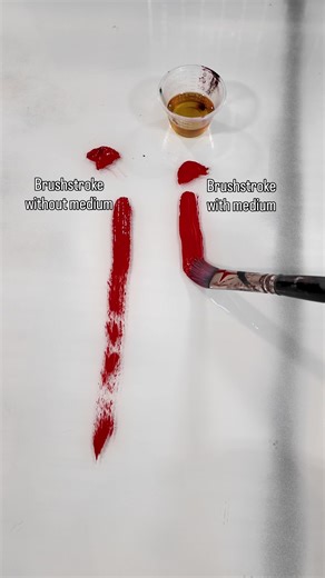 Depending on what kind of brushstroke you need in your painting will determine if you use a medium in your paint or not. In this example we used galkyd, a medium for oil painting that increases the fluidity of the paint. There’s many different types of mediums that will affect your paint differently! Some will make your paint thicker and others will make it thinner. Mediums can also increase or decrease drying times, change the texture, add gloss, and more! We encourage you to try out a lot of d