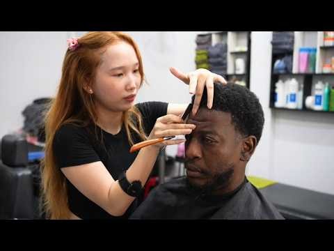 ASMR: Lady Barber Haircut Ear Cleaning Facial Hair Wash Da Nang 🇻🇳