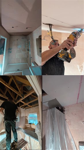 Ripped down and bathroom ceiling, reboarded, replastered and put in 6 holes for new spot lights. #plastering #plasterer #homerenovation #fyi