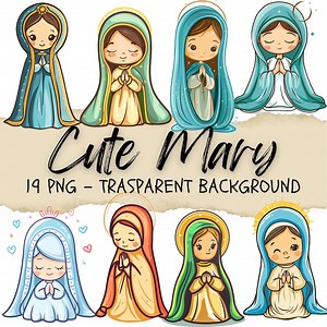 Cute Virgin Mary Clipart, Christian Digital Art (19 PNG) - Etsy
