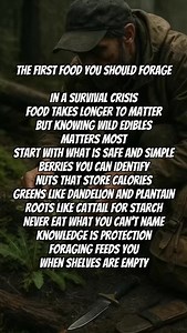 Food may not be your first priority in survival, but knowing what to forage can save your life. Dandelions are one of the safest wild edibles you can find… leaves for greens, roots for starch, and flowers for tea. Add in cattails, nuts, and berries you can identify, and you’ve built a safety net nature provides for free. The rule is simple: never eat what you can’t name with certainty. Knowledge is the real survival tool. #Foraging #SurvivalSkills #Bushcraft #Prepping #OffGridLiving #WildEdibles