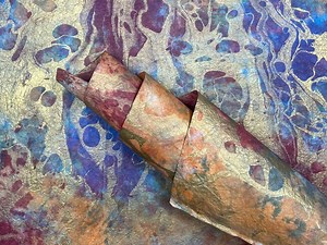 Hand Marbled Mulberry Paper Sheet: Purple, Red & Blue Hues With Gold River Accents - Etsy UK