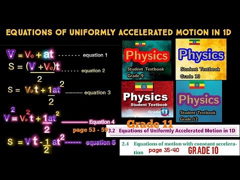 Physics for Grade 9,10,11, and 12. Equations of Uniformly Accelerated Motion in 1D