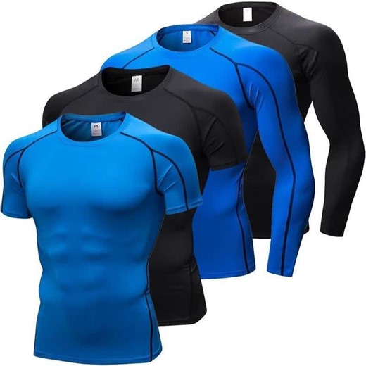 video, 4 Pack Men's Compression Shirts Men Long/Short Sleeve Athletic Workout Tops Gym Undershirts Active Sports Baselayers