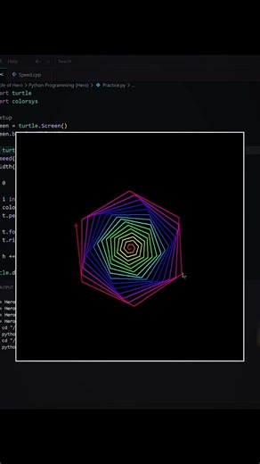 🐍 Python Turtle Magic 🐢✨ | Satisfying Code in Seconds 🤯 #Shorts #Python #Hero