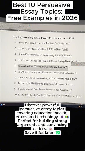 Best 10 Persuasive Essay Topics: Free Examples in 2026