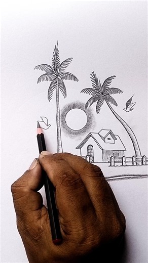 Simple Beautiful landscape drawing | Nature drawing #drawing #art #shorts #pencildrawing