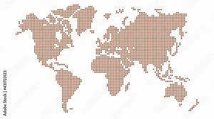 Animated brown world map from point pattern. Vector illustration isolated on a white background.