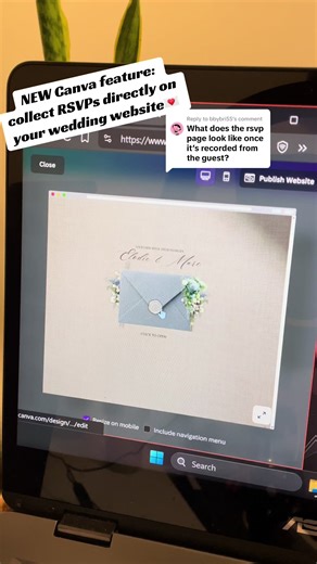 Replying to @bbybri55 I get asked this all the time — so here’s the answer 🤍 You don’t need to link out to Google Forms to collect RSVPs anymore. Canva now lets you add forms directly into your wedding website, so guests can respond without leaving the page. Their answers are saved right inside your Canva project and can be opened in a spreadsheet for easy tracking. It’s seamless for guests and so much easier for couples planning their wedding. Perfect for modern wedding websites, save-the-date