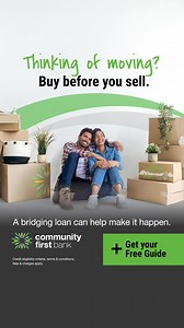 🏡 Have you been considering moving house but are left wondering how it’ll all work if you have to sell first? A bridging loan can create a pathway for you to 𝐛𝐮𝐲 𝐲𝐨𝐮𝐫 𝐝𝐫𝐞𝐚𝐦 𝐡𝐨𝐦𝐞, 𝐛𝐞𝐟𝐨𝐫𝐞 𝐲𝐨𝐮 𝐬𝐞𝐥𝐥 𝐲𝐨𝐮𝐫 𝐜𝐮𝐫𝐫𝐞𝐧𝐭 𝐨𝐧𝐞. Community First has demystified how bridging loans work, plus outlined other options you might not be aware of, to help make the process of moving a little less stressful. It’s all summarised in our handy eGuide which you can download for free