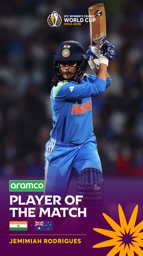 917K views · 24K reactions | Jemimah Rodrigues helped India pull off a record chase in the #CWC25 semi-final with her magnificent knock  Catch the highlights of her exemplary aramco POTM performance  | ICC - International Cricket Council | Facebook