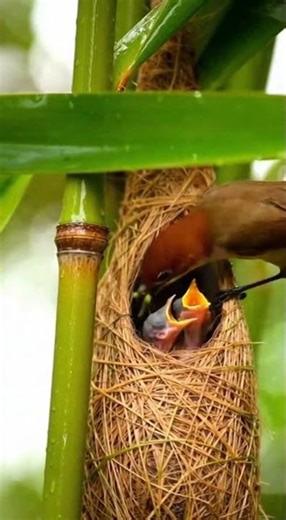 Chestnut-Crowned Wren Feeds Chicks in Bamboo Nest #birdwatching #wildlife