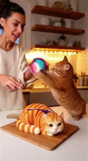 Real Cat Freaks Out Over a Cat-Shaped Cake 🍰 😹 Watch the Hilarious Reaction!
