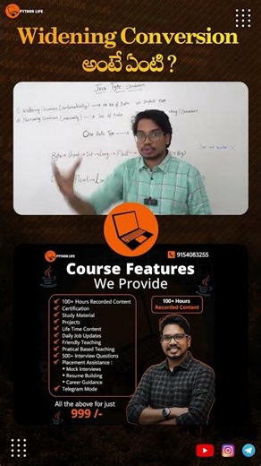 Widening Conversion in Java Explained | Type Casting Telugu | PythonLife