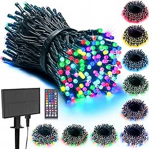 LitHome 100 LED Solar Christmas String Lights Outdoor, 33FT 34Colors Changing Solar/USB Easter String Lights Waterproof with Remote, 102 Modes Colorful Pastel Light for Tree Spring Party Holiday Decor
