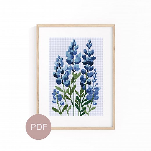 Bluebonnet Cross Stitch Pattern: Texas State Flower (PDF Download) - Etsy