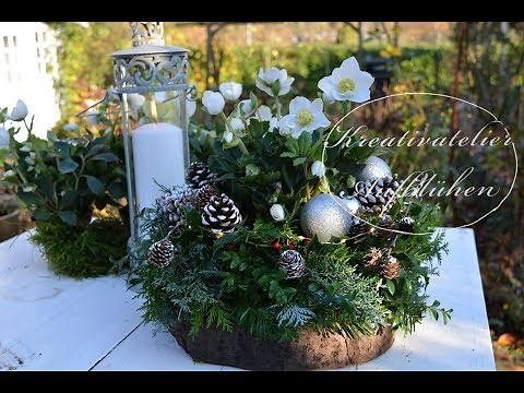 DIY: Edle Weihnachtsdeko für draußen - Weihnachtskranz auf Baumscheibe mit Christrose