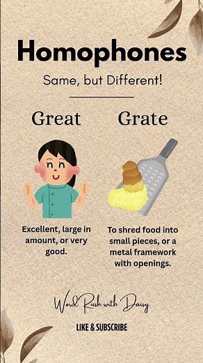 Great vs Grate | Homophones Explained in 30 Seconds 🌟🧀 | English Made Easy #englishlearning