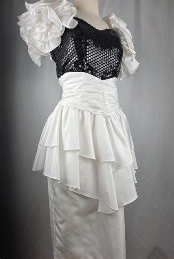 1980s Vintage Monochrome Puff Ruffle Sleeve Prom Dress - Etsy