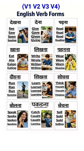 Verb Form In English| V1 V2 V3 V4 |#shortsfeed #english #shorts #learnenglish #youtubeshorts #viral