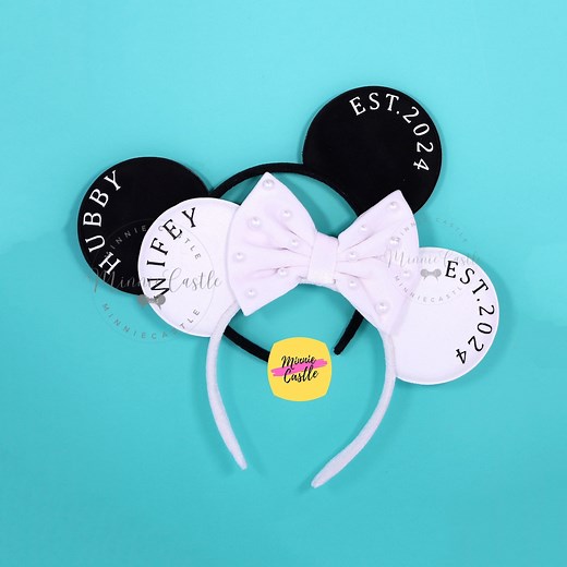 Wifey & Hobby Mickey Ears, Wifey Minnie Ear, Bride and Groom Mouse Ear Headband, Mr. Mrs. Couple Mickey Ear, Custom Wedding Anniversary Gift - Etsy