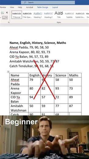 Convert text to a table instantly using this shortcut