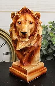 Ebros Gift Safari Apex Predator Majestic Lion King Bust Faux Wood Cutout Carving Resin Small Figurine Animal Big Cat Lions Jungle Rainforest Wildlife Sculpture