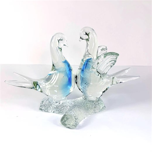 Vintage Venetian Murano Art Glass Blue Dove Love Birds on A Clear Branch 6.5” - Etsy
