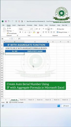 Create Auto Serial Number using IF with AGGREGATE Formula in Microsoft Excel! 🔢 #exceltips