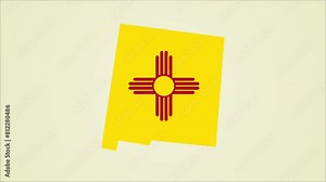 New Mexico state flag United States map outline zoom in animation