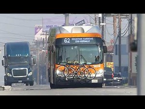 LA Metro Bus: 2014-15 New Flyer XN40 Routes 62 Buses #6074 #5810 at Paramount Blvd-Telegraph Rd