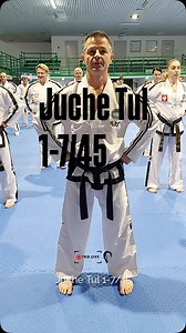 JUCHE TUL 1-7/45 Step by step: Ready posture: narani so horison parallel stance with a twin side elbow 1. annun so an palmok narani makgi sitting stance while executing a parallel block with the inner forearm 2. sonbadak kaunde golcho makgi a middle hooking block with the palm while standing up 3. annun so ap jirugi sitting stance while executing a front punch 4. waebal so bakat palmok narani makgi one-leg stance while executing a parallel block with the outer forearm 5. kaunde yopcha jirugi, no