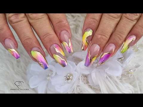 Rainbow ombre chrome nails in real time. Gel rebalance step by step