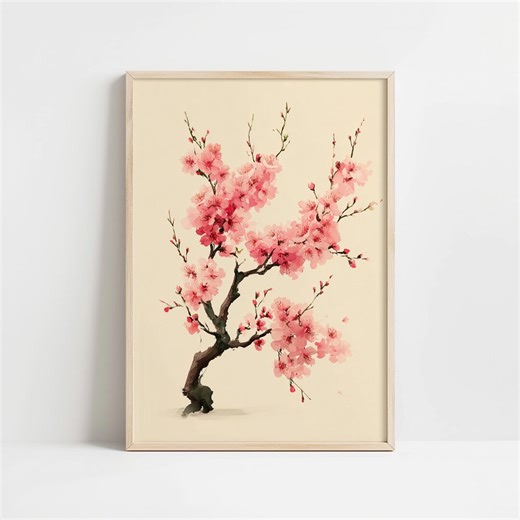 Japanese Wall Art Cherry Blossom Sumi-e Ink Digital Download - Etsy