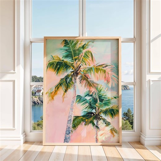 Palm Tree Wall Art, Tropical Palm Poster, Pastel Coastal Decor, Beach Home Print - Etsy