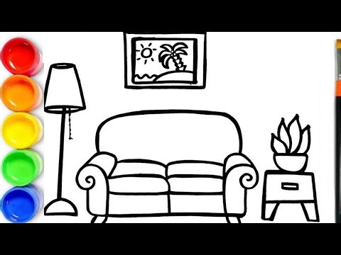 How to draw a Living Room - Drawing and Coloring Living Room