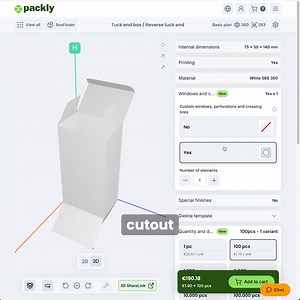 Want to make your packaging truly stand out? ✨ Create custom designed boxes with windows and cutouts that captivate at first glance. With our feature you can can create your windows and cutouts directly online and the 3D preview in real time. Our easy-to-use online tool lets you design: 🪟 Windows: to let the customer get a glimpse of the product. 📏 Perforations: for intuitive opening and quick access to the product. ✂️ Custom crease lines: for added functionality. Try it now on Packly! ✅ | Pac